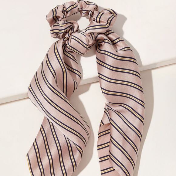 NEW Scrunchie Scarf Striped Pattern Satin Hair Tie - Picture 1 of 6